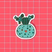 kawaii cactus sticker in een pot. stekelig cactus. een eigengemaakt ingemaakt fabriek. tekening vector illustratie