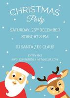 uitnodiging poster voor Kerstmis partij met schattig de kerstman claus en hert. sjabloon voor groet kaart, uitnodiging, poster, folder vector