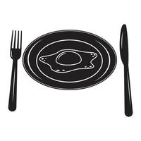 bestek vork, mes en bord, vector geïsoleerd illustratie, zwart stencil icoon