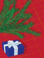 Kerstmis en nieuw jaar themed achtergrond, Spar boom Afdeling en geschenk doos Aan knus rood plaid vector illustratie