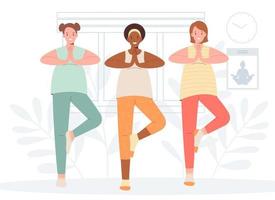 groep van zwanger Dames beoefenen yoga opdrachten in Sportschool. concept van moederschap en gezond levensstijl vector