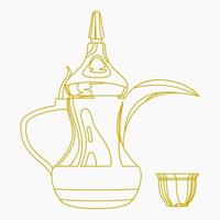 bewerkbare kant visie traditioneel Arabisch koffie in finjan demitasse kop en dallah pot vector illustratie in schets stijl voor cafe ontwerp met Arabisch midden- oostelijk cultuur traditie en Islamitisch momenten