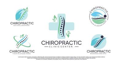 bundel chiropractie kliniek massage logo met blad element en creatief concept premie vector