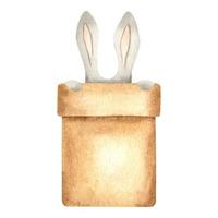 geschenk boxe met konijn oren plakken uit. een geschenk doos met konijn oren plakken uit van het schattig konijnen oren kijkje uit van achter een geschenk doos. waterverf illustratie vector