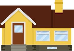 knus buitenwijk huis. element van stedelijk landschap. klein stad- en geel huis. gebouw met bruin dak en portiek. huisje en villa vector