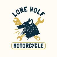 hand- getrokken wijnoogst stijl van wolf logo, motorfiets en garage Op maat logo insigne vector