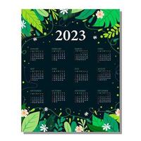 hand- getrokken zomer natuur bladeren 2023 kalender sjabloon vector