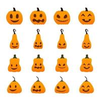 reeks van schattig tekenfilm halloween pompoen illustraties met gesneden spookachtig gezichten vector