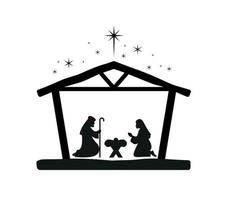 Kerstmis geboorte tafereel met baby Jezus, Maria en Joseph in de kribbe.traditioneel christen Kerstmis verhaal. vector illustratie voor kinderen. eps 10