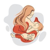 borstvoeding geeft illustratie, moeder borstvoeding geeft baby concept vector illustratie.minmal kunst ontwerp.vrouw Holding baby in haar armen lijn tekening.embleem,logo,afdruk