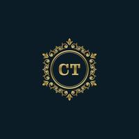 brief ct logo met luxe goud sjabloon. elegantie logo vector sjabloon.