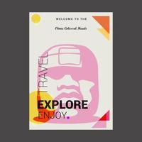 Welkom naar de olmec kolossaal hoofden Guatemala onderzoeken reizen genieten poster sjabloon vector