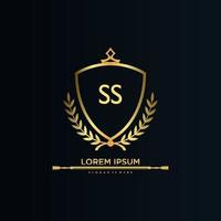 ss brief eerste met Koninklijk sjabloon.elegant met kroon logo vector, creatief belettering logo vector illustratie.