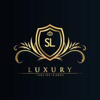 sl brief eerste met Koninklijk sjabloon.elegant met kroon logo vector, creatief belettering logo vector illustratie.