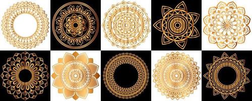 reeks van goud zentangle mandala's, mandala voor henna, mehendi, tatoeëren, decoratief etnisch sier- elementen, oosters patronen vector