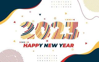 gelukkig nieuw jaar 2023 groet kaart sjabloon, modieus typografie met meetkundig hipster patroon in Memphis stijl, 2023 logo achtergrond, van toepassing voor banier, kalender, uitnodiging, folder, sociaal media vector