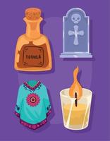 vier dia de los Muertos pictogrammen vector