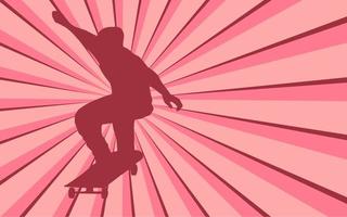 Mens Aan skateboard silhouet vector illustratie met zonnestraal achtergrond