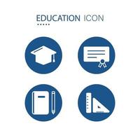 symbool van onderwijs uitrusting pictogrammen Aan blauw cirkel vorm geïsoleerd Aan wit achtergrond. vector illustratie.
