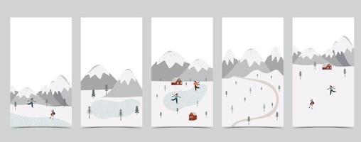 schattig Kerstmis achtergrond voor sociaal media met berg, sneeuw vector