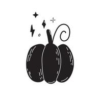 schattig halloween zwart en zier pompoen icoon. tekening geïsoleerd illustratie. oogsten herfst seizoen. vector
