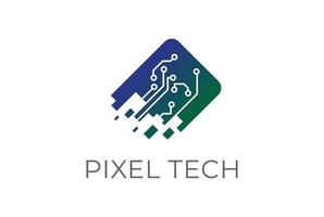 futuristische digitaal elektronisch stroomkring spaander tech met pixel logo vector