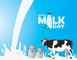 wereld melk dag. koe en melk vat concept. sjabloon voor achtergrond, banier, kaart, poster. vector illustratie.