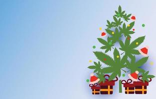 blanco en ruimte met hennep blad en de kerstman claus hoed, cadeau doos,marihuana en Kerstmis concept, vector achtergrond voor groet decoratie