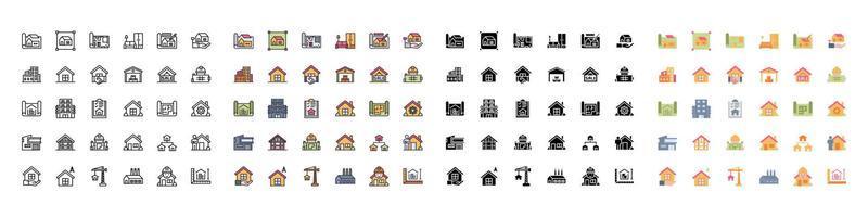 model- huis lijn kleur pictogrammen vector reeks illustratie , gebouw , huis , woon- huis