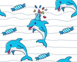 naadloos patroon dolfijn verjaardag illustratie achtergrond vector