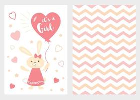 zijn een meisje reeks van roze wit en geel Sjablonen voor uitnodigingen konijn ballon zigzag achtergrond vector verzameling van nodig uit kaarten voor partij baby douche bruiloft verjaardag banier in kinderachtig stijl.