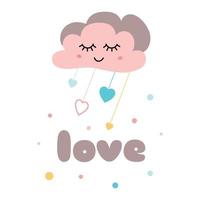 kinderen poster tekst liefde schattig roze wolk met ogen gelukkig baby aankomst kaart schattig element voor baby partij ontwerp kinderachtig tekenfilm stijl afdrukken sjabloon met belettering in helder kleuren vector illustratie.