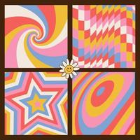 reeks van funky groovy abstract achtergronden ontwerp. koel trippy kleurrijk patronen. jaren 70 retro meetkundig stijlvol. contour vector illustratie.