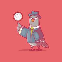 duif baas richten Bij de klok vector illustratie. werk, tijd, zakenman ontwerp concept.