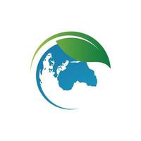 groen blad globaal wereldbol logo ontwerp vector illustraties