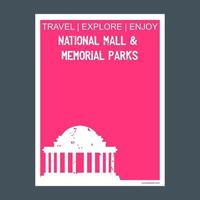 nationaal winkelcentrum en gedenkteken park Washington dc Verenigde Staten van Amerika monument mijlpaal brochure vlak stijl en typografie vector