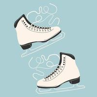 ijs skates voor figuur het schaatsen in winter. buitenshuis het schaatsen baan. winter sport. vector illustratie