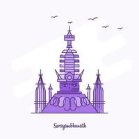 swayambhunath mijlpaal Purper stippel lijn horizon vector illustratie