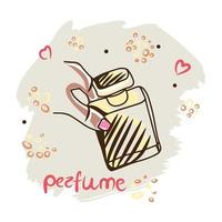 mooi fles van parfum in hand, hand- getrokken, kunstmatig accessoire, geur, tekening vector