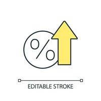 groeit percentage tarief rgb kleur icoon. toenemend bedrijf winst. investering interesseren stijgende lijn. geïsoleerd vector illustratie. gemakkelijk gevulde lijn tekening. bewerkbare hartinfarct.