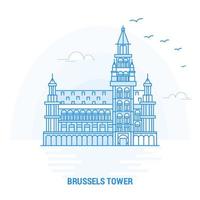 Brussel toren blauw mijlpaal creatief achtergrond en poster sjabloon vector