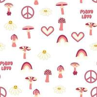 liefde hart, vrede symbool, regenboog retro jaren 70 naadloos patroon. verspreide hart vormen Aan een wervelende achtergrond. vector