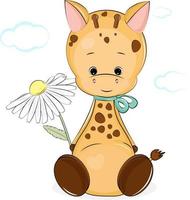 schattig giraffe met wit bloem vector