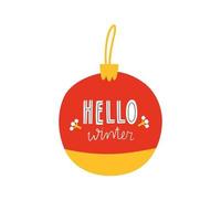 Kerstmis boom decoratie met belettering Hallo winter. vector illustratie in vlak stijl