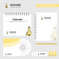 drinken fles logo kalender sjabloon CD Hoes dagboek en USB merk stationair pakket ontwerp vector sjabloon