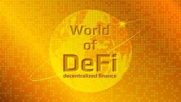 defi - gedecentraliseerd financiën, tekst Aan planeet aarde Aan een goud achtergrond. cryptogeld financieel industrie helder spandoek. groeit sector. vector eps10.