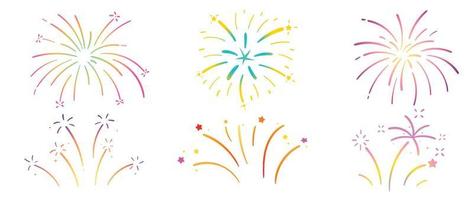reeks van nieuw jaar feestelijk vuurwerk vector illustratie. verzameling van levendig kleurrijk vuurwerk Aan wit achtergrond. kunst ontwerp geschikt voor decoratie, afdrukken, poster, banier, behang, kaart, omslag.