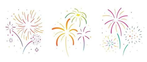 reeks van nieuw jaar feestelijk vuurwerk vector illustratie. verzameling van levendig kleurrijk vuurwerk Aan wit achtergrond. kunst ontwerp geschikt voor decoratie, afdrukken, poster, banier, behang, kaart, omslag.