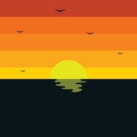 cartoon plat panoramisch landschap, zonsondergang met de handpalmen op kleurrijke achtergrond. vectorillustratie. vector