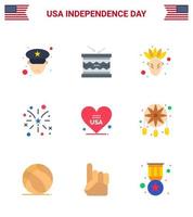gelukkig onafhankelijkheid dag Verenigde Staten van Amerika pak van 9 creatief flats van Amerikaans hart Amerikaans Verenigde Staten van Amerika brand bewerkbare Verenigde Staten van Amerika dag vector ontwerp elementen